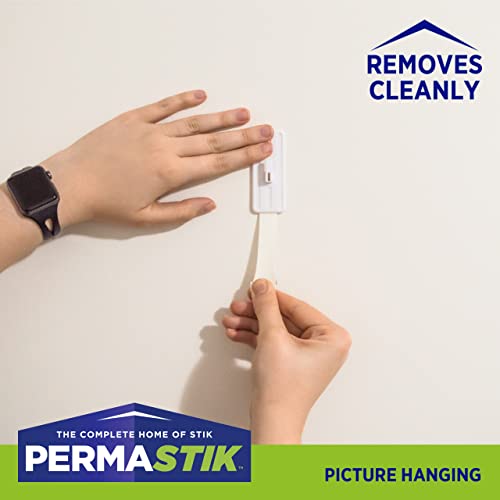 Image of PermaStik Picture Hanging Kit Includes Removable Adhesive Hooks, 8 Large, 1 Hanging Tool, White