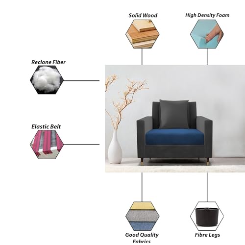 Image of Casaliving Garcia 1 Seater Sofa Set for Living Room (Blue Black Colour) Premium Fabric Sofa