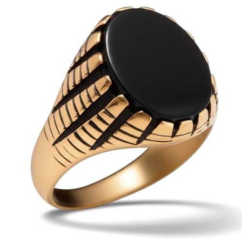 Image of THE MEN THING Royal Series - PRIME CREST RING - Pure Stainless Steel Men's Gold-Plated Ring - Statement Luxury Jewelry (Size : 16-19-22-24-26)