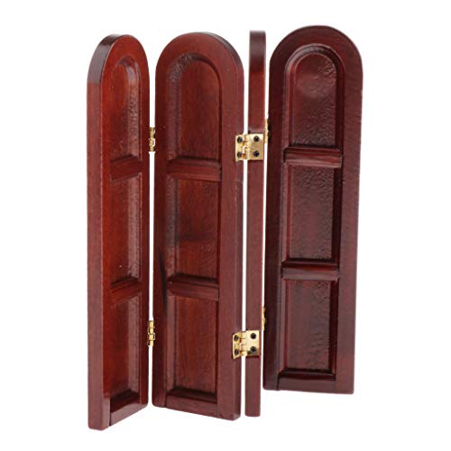 LEIPUPA 1/12 Dollhouse Retro Wooden Folding Screen Room Divider for Doll Life Scene Accs