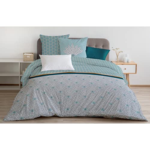Home Linge Passion - Funda de edredón de 3 Piezas, 100% algodón, 57 Hilos, 2 Personas, 220 x 240 cm, Color Verde Cover