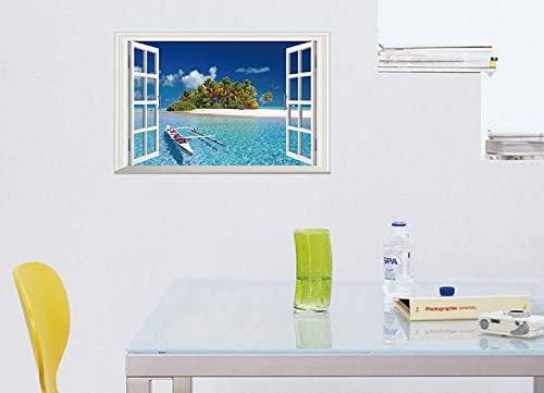 Miniatura 2 de Calcomanías 3D falsas para ventanas, para pared, barco, en el mar, palmera, marco, decoración de ventana, extraíble, autoadhesiva, vinilo,