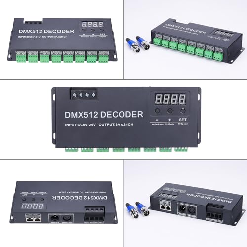 JOYLIT 24 Kanal RGB DMX LED Decoder mit Digitalanzeige, DC 5V-24V 3A/CH 72A DMX512 Decoder RGB Controller, 24CH PWM DMX512 Dimmertreiber für Mehrfarbig Licht Streifen