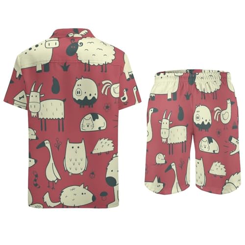 Chemise Hawaïenne Hommes Ensemble Léger anti-transpiration avec Short et Pantalon de Plage