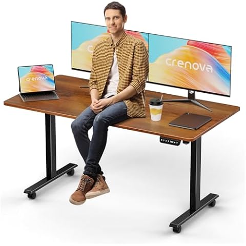 Crenova Electric Standing Desk Adjustable - 55 x 28 Inches Computer Home Office Stand Up Desk, Whole-Piece Sit Stand Studying Gaming Table(Vintage Brown) Cover