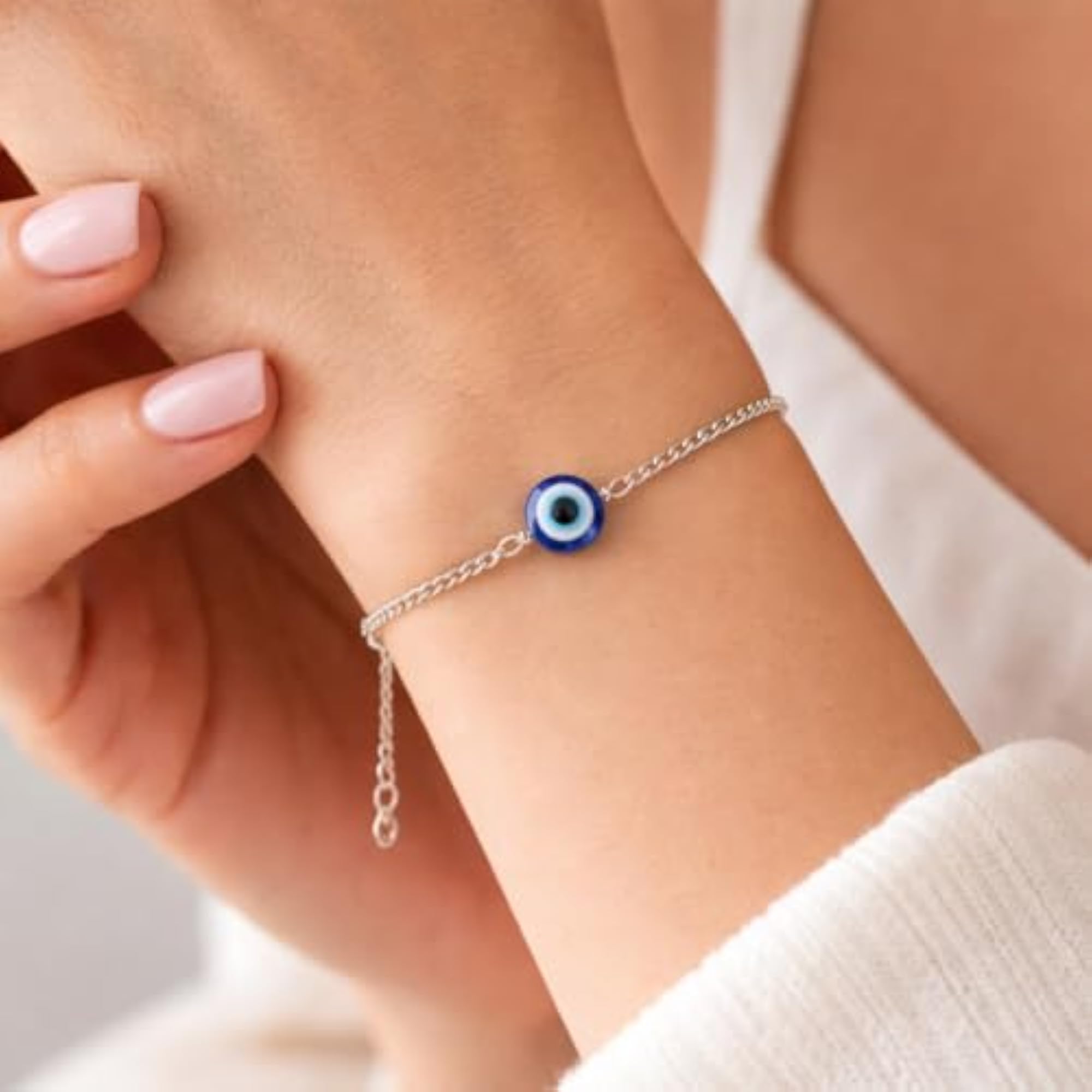 Sterling Silver Evil Eye Adjustable Bracelet for Unisex