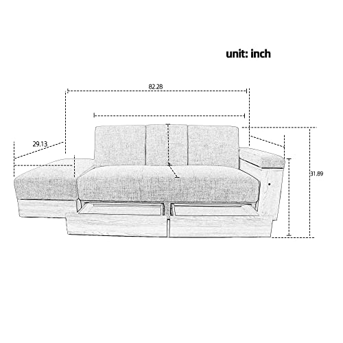 Homsof Multi-Functional Sofa Sleeper Ottoman Pull Out Drawer, Fold Out Couch Bed With Side Two-Tier Storage Rack, Light Gray #TOP1