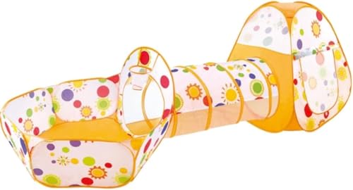 子供用 室内用 幼児用おもちゃ ボールハウス トンネルとネット付き 折りたたみ式 簡易 寝る秘密基地 室内遊具 収納バッグ付き 誕生日、クリスマス、お正月、子供の日のプレゼントに最適 (サンフラワー オレンジ スリーピーステント)