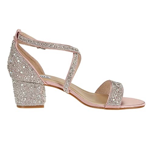 Shesole Women's Strappy Block Low Heel Sandals Sparkly Rhinestone Wedding Shoes For Bride Rose Gold Us 8 #TOP2
