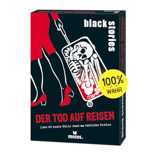 moses. black stories Der Tod auf Reisen - 50 R&auml;tsel mit realen F&auml;llen rund um t&ouml;dliche Ferien, Krimi Kartenspiel mit Spielvariante und Punktechips, R&auml;tselspiel f&uuml;r Jugendliche und Erwachsene