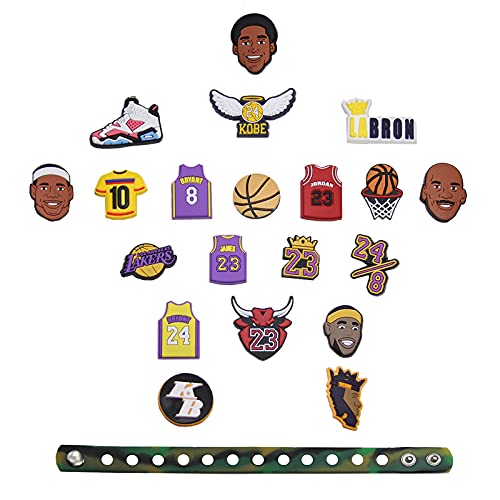 20pcs Shoe Charms Decorations Pins - Charms Shoe Basketball Charms with 1 Wristband Bracelet Shoe Charms Fit for Crocs for Men Pins Accessories Charms Party Giftsâ€¦