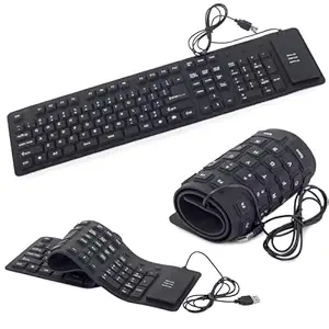 BBD kitchen shop Flexible Keyboard Foldable Silicone Keyboard, USB Wired Waterproof Rollup Keyboard Wired USB Multi-Device Keyboard (Black)