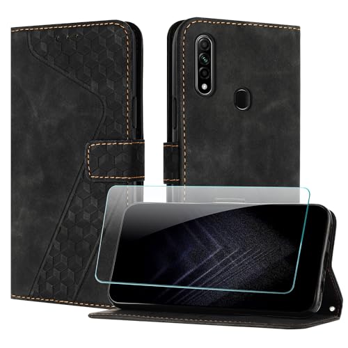 JayModCase Funda para OPPO A8 / A31 2020, PU Piel Flip Carcasa con [OPPO A31 2020 Protector de Pantalla] Cierre magnético Soporte Plegable Tarjetas y Cartera (Negro)