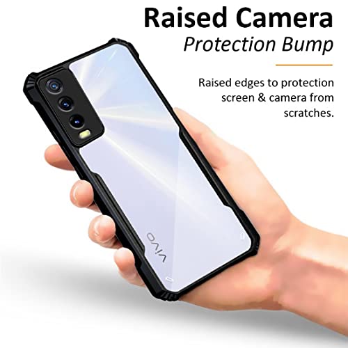 Image of Fashionury Back Cover for Vivo Y20 / Vivo Y20i | Four Corner Hybrid Soft PC Anti Clear Gel TPU Bumper Case [Shock Proof] [Anti-Slip] (Black)