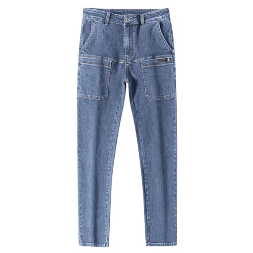 Generico Pantalones vaqueros de hombre Slim Fit Casual Recto Denim Pantalones Hip Hop Cargo Jeans Elásticos de Denim Y2K Vintage Pantalón de Denim Hip Hop Skater Pantalón Transpirable Ligero, azul