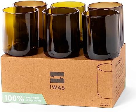 IWAS Upcycled Olive Drinking Glasses | 250 ML | 8.45 OZ | Set of ...