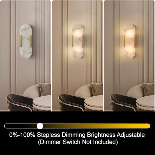 Image of 13.8 inch Alabaster Wall Sconces Set of Two, Natural Marble Wall Lighting, Brass Bedside Wall Lamp, Indoor Vanity Light Fixtures for Hallway,Bathroom Living Room (Including LED)