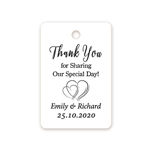 50x Personalised Wedding Favour Tag - Thank You for Sharing Our Special Day Tags,Double Heart Wedding Thank You Tags,40mmx60mm Rustic Wedding/Engagement Favour Tag,Reception Decoration - Tag 031