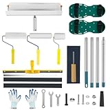 Complete Self Leveling Cement Tool Kit, Professional Epoxy Floor Kit Tools with Spiked Roller with Splash Guard, Spike Shoes, Paint Roller, Trowel, Scraper & Extension Pole