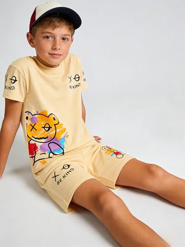 Image of Cakaner Tween Boys Summer Clothes 2 Piece Short Sleeve Graphic T-Shirt and Shorts Casual Outfit Set Size 7-14