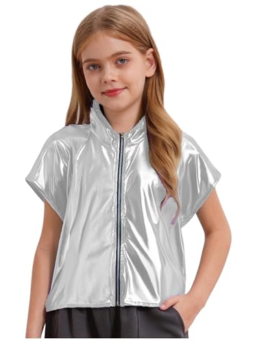 Catálogo de Chalecos para Niña para comprar online. 44 Jugaoge Chaqueta Chaleco Sin Mangas Con Cremallera Encaje Metálico Niñas Fiestas Festivales Rave Y Danza Jazz Plata 11-12 Años