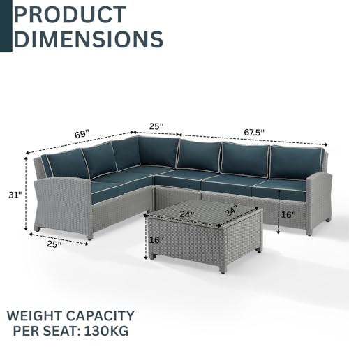 Image of DEVOKO Wicker Patio 3PCS Outdoor L Shape Rattan Sofa Set with Cushions and Center Table Deck Furniture for Garden, Porch, Backyard (Silver & Navy Blue)