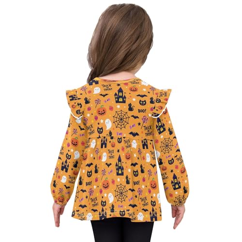 Castle Cat Specter Pumpkin Girls Shirts Cotton Long Sleeve Ruffle Toddler Tee Tops4