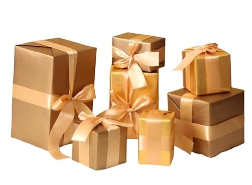 JOHNBEAR クリスマス飾り 7 点セット:正方形ギフトボックス仕様、クリスマスツリーのアクセサリーとして最適、自宅・カフェ・店舗・ショーウィンドウに配置可能、プレゼントを入れて友人や家族に贈れ、華やかなクリスマス雰囲気を効果的に演出 (古銅金色)