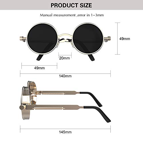 Image of PROUDDEMON Retro Gothic Steampunk Sunglasses for Women Men Round Lens Metal Frame