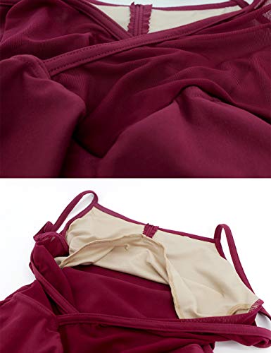 Collant feminino Daydance Camisole para dançar, alças finas, fantasia de balé, Burgundy-single Strap