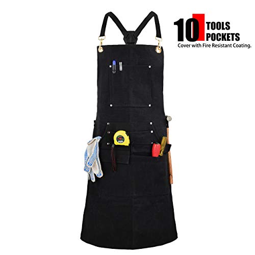 Woodworking Shop Apron with 10 Tool Pockets - Heavy Duty FR Canvas Welding