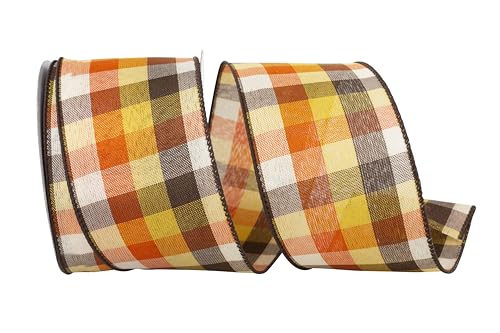 Reliant Ribbon Country Field Tonal Plaid Wired Edge Ribbon, 2-1/2 Inch X 10 Yards, Multi