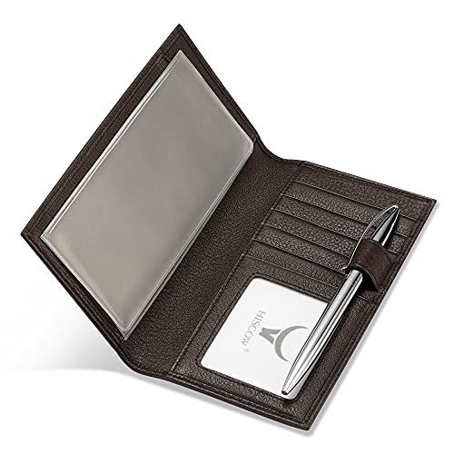 Image of HISCOW Soft Leather Checkbook Cover & Card Holder with Divider - Italian Calfskin, Pebbled Coffee, One Size, Contemporary