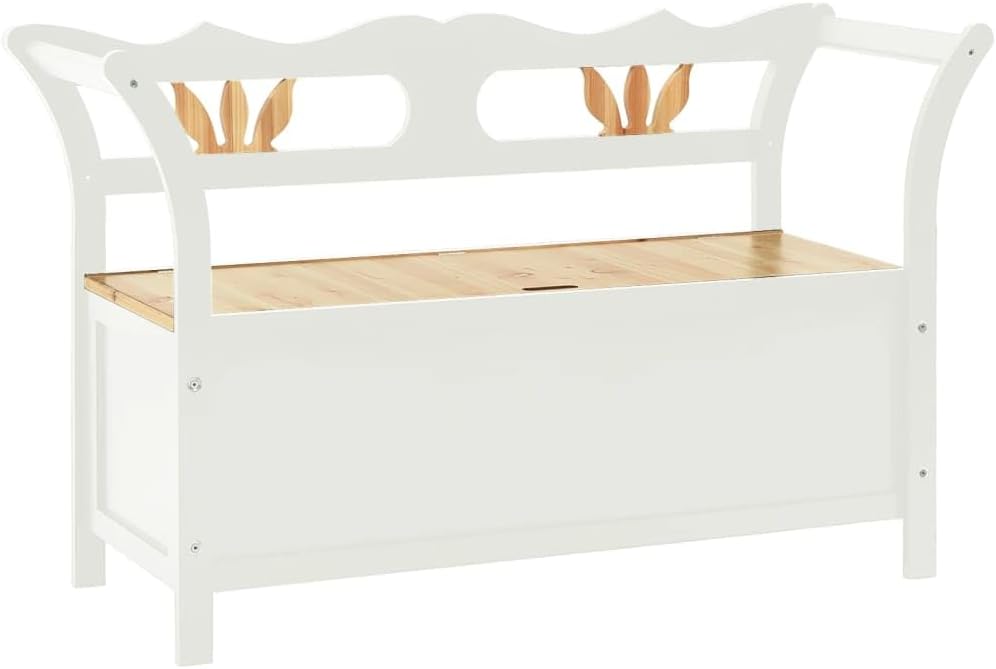 vidaXL Bench, Storage Bench with Backrest and Armrest, Hall Bench for Entryway Living Room Dining Room, Modern Style, White Solid Wood Fir