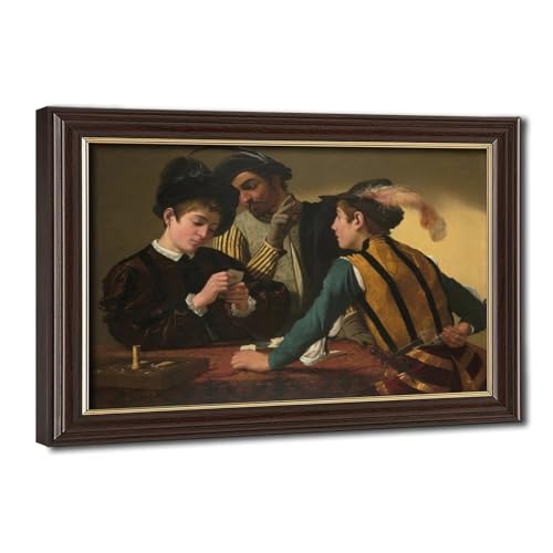 Impression sur toile Caravaggio Cardsharps cadre suspendu bureau 30x45 cm