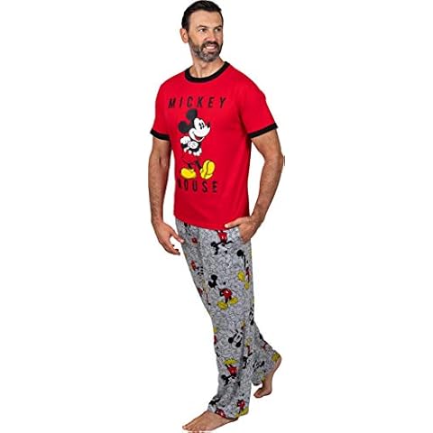 Prestigez Disney Classic Men's Mickey Pajama Tee and Lounge Pant Set, Red/Gray Mickey Pattern, Size XX-Large Cover