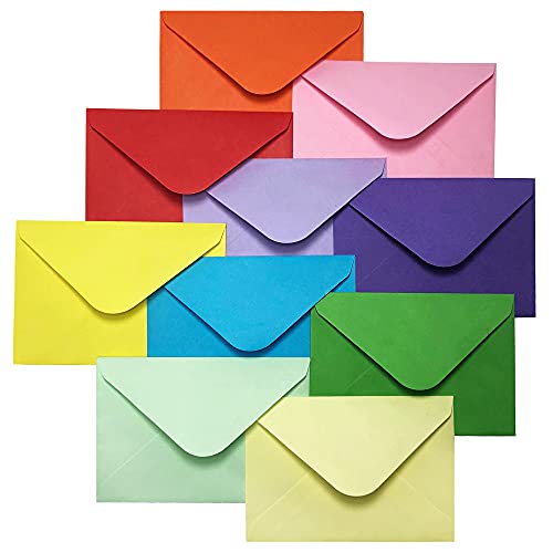 Gift Card Envelopes - Gummed 100-Count Mini Envelopes, Paper Business Card Envelopes, Bulk Tiny Envelope Pockets For Small Note Cards, 10 Colors, 4 X 2.7 Inches #TOP7