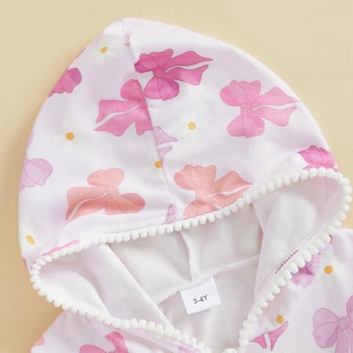 Toddler Girl Swimsuit Cover Up Kids Beach Dress Bow Print Long Sleeve Hooded Bathing Suit Towel Coverup Swimwear3