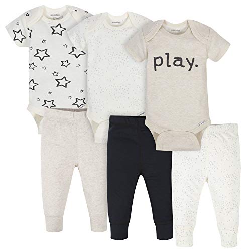 Onesies Brand Baby 3 Onesies 3 Pants Outfit Bundle Mix n Match Newborn to 12M, Grey White Star