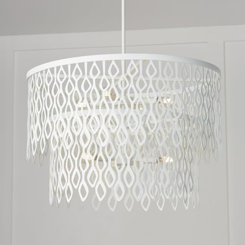 Image of Capital Lighting 352971WE Phoebe Modern Laser-Cut Adornments 2 Layers Lace-Like Pendant, 7-Light 420 Total Watts, 31 inch H x 27 inch W, Matte White