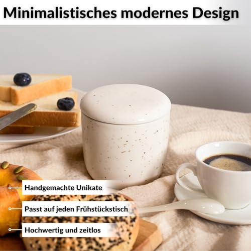 DEKAZIA® Französische Butterdose Wassergekühlt | Butterglocke, Butterfass, Französischer Buttertopf, Butterglocke Keramik, Butterbehälter, Butter Glocke 250gr Buttertopf