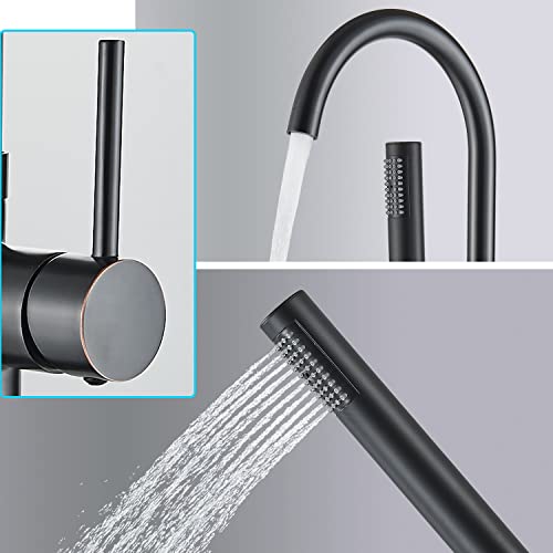 Senlesen Oil Rubbed Bronze Floor Mounted Bathroom Faucet Free Standing Bath Tub Filler Hot Cold Water Taps With Handheld Shower #TOP2
