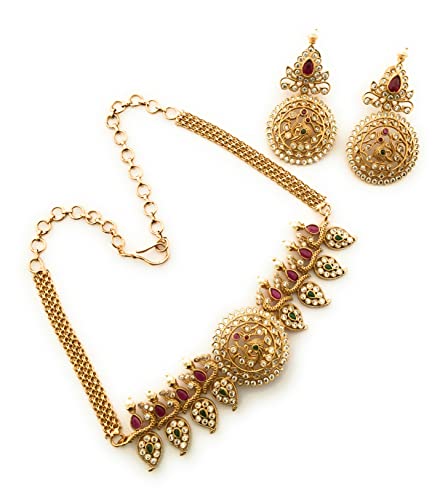 Image of Sasitrends Temple Wear Gold Plated AD Studded Choker Necklace With Earring Jewellery Set For Women & Girls