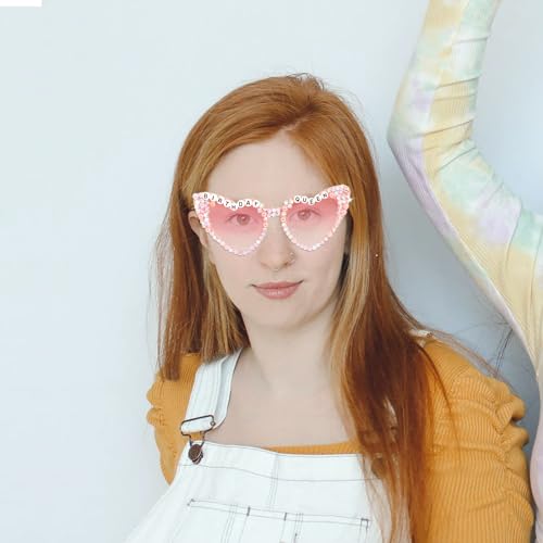 Birthday Glasses for Women, Birthday Queen Sunglasses Pink Heart Shaped Shiny Bling Diamond Pearl Sunglasses for Girl Happy Birthday Party Gift Supplies Accessories Favors4