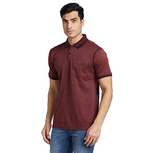 Image of Raymond Men's Pure Cotton Jacquard Pattern Contemporary Fit Polo Collar Polo Neck Half Sleeve Casual T-Shirt