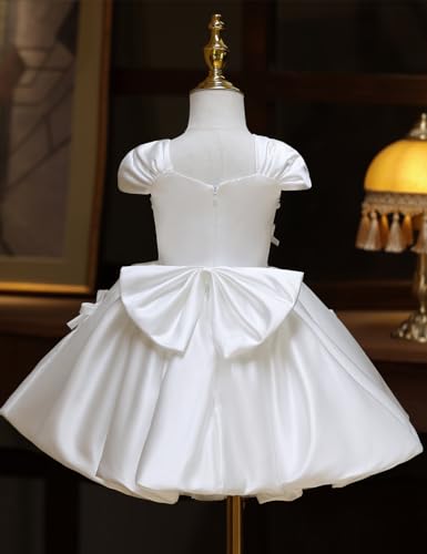 Flower Girl Dresses for Wedding Satin A-Line Bowknot White Dress Princess Birthday Party4