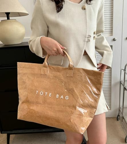 Image of Caistre Women's PVC Tote Handbags Shoulder Bag Winter Fall Fashion Kraft Paper Tote Bag Y2K Large Shopping Bag