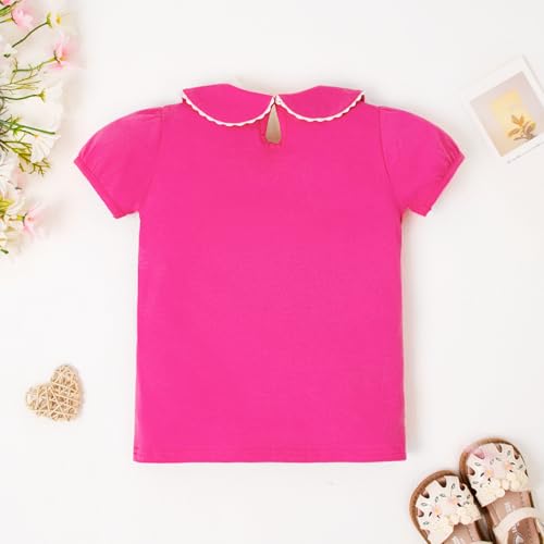 Image of 12M-14Y Toddler Baby Girls Peter Pan Collar Blouse Kids Girl Solid Color Puff Sleeve T-Shirts Casual Tee Tops