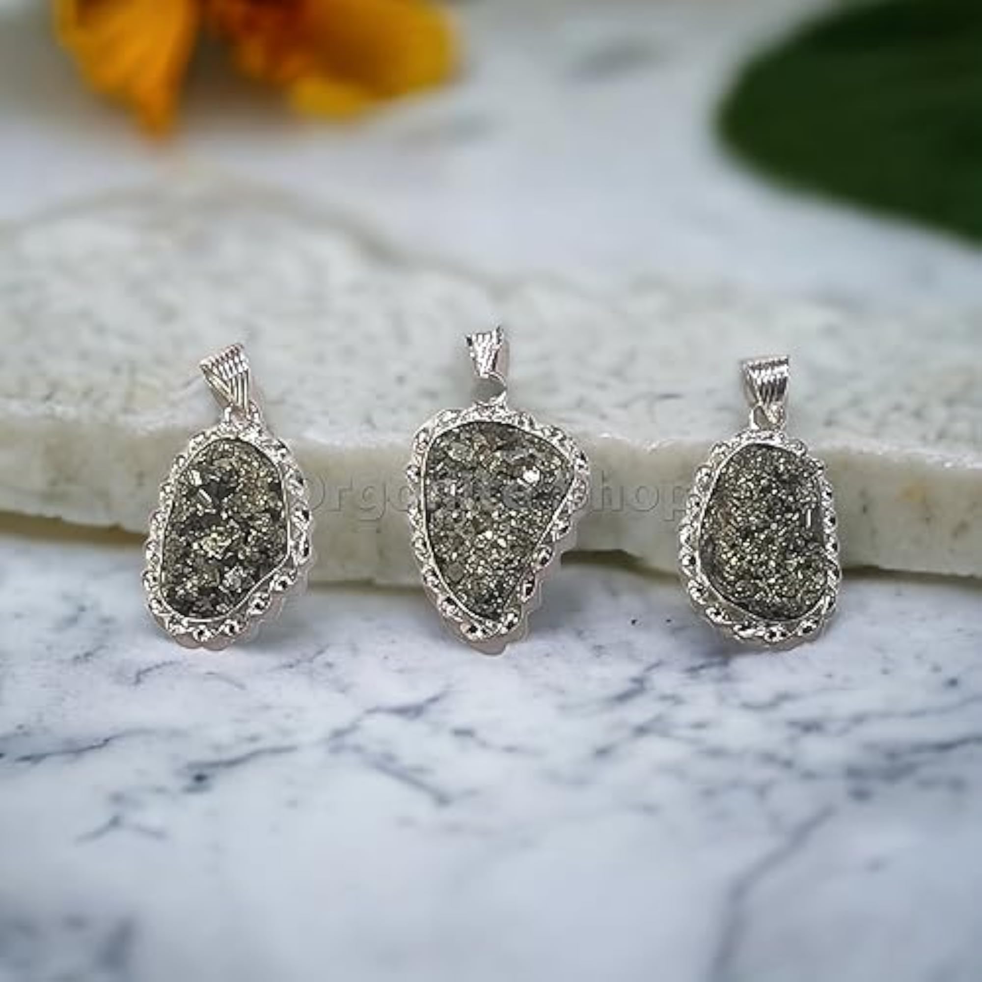 Natural Pyrite Crystal Pendant with Chain, Abundance & Protection