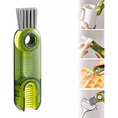 QINSHUI 3 in 1 Multifunctional Cleaning Brush, 2023 New Tiny Bottle Cup Lid Detail Brush Straw Cleaner Tools Multi-Functional Crevice Cleaning Brush for Nursing Bottle Cups Cover (Green) Cover